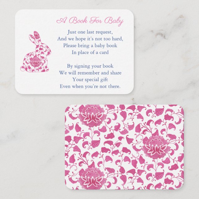 Tarjeta De Recepción Bunny Pink Chinoserie Boys For Baby Girl Shower (Anverso / Reverso)