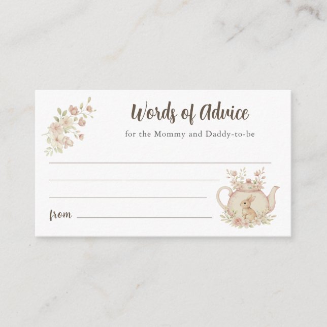 Tarjeta De Recepción Bunny Teapot Baby Shower Words of Advice  (Anverso)