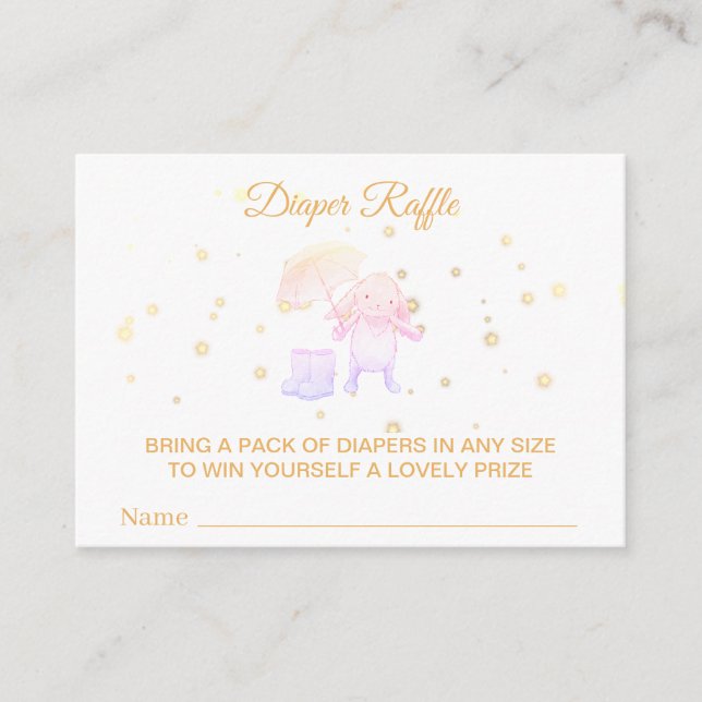 Tarjeta De Recepción ~* Bunny Umbrella Boots Lavender Diaper Raffle (Anverso)