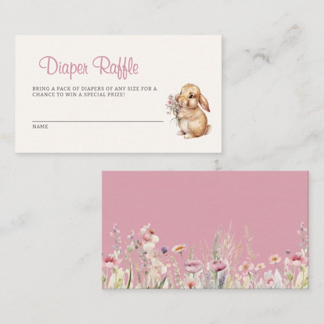 Tarjeta De Recepción Bunny Wildflowers Pastel Baby Shower Diaper Raffle (Anverso / Reverso)