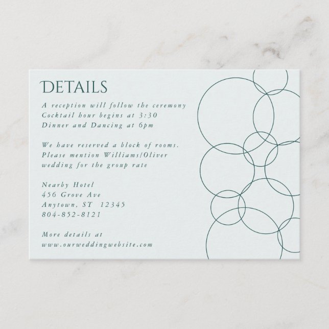 Tarjeta De Recepción Burbujas modernas elegantes Gris geométrico y Verd (Anverso)