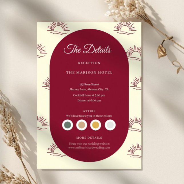 Tarjeta De Recepción Burgundy and Ivory Arch  Wedding Details Card (filipino wedding details card, wedding insert card, burgundy wedding details, catholic wedding inser)