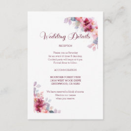 Tarjeta De Recepción Burgundy Autumn Watercolor Floral Wedding