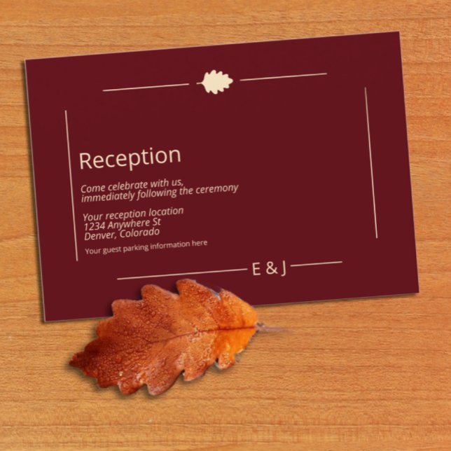 Tarjeta De Recepción Burgundy Autumn Wedding Reception (Subido por el creador)