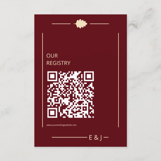 Tarjeta De Recepción Burgundy Autumn Wedding Registry (Anverso)