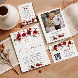 Tarjeta De Recepción Burgundy Blush Floral Wedding Reception Details