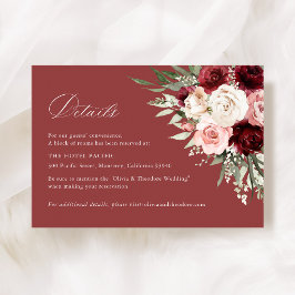 Tarjeta De Recepción Burgundy Blush Pink Floral Wedding Hotel Details