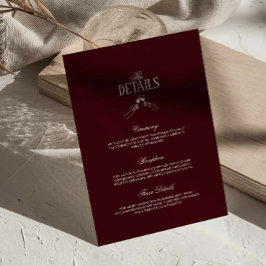 Tarjeta De Recepción Burgundy Classic Retro Wedding Details 