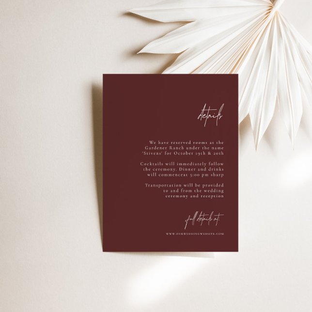 Tarjeta De Recepción Burgundy Elegant Wedding Details Enclosure Card (Burgundy Elegant Wedding Details Enclosure Card)