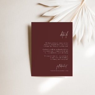 Tarjeta De Recepción Burgundy Elegant Wedding Details Enclosure Card
