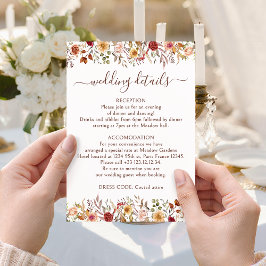 Tarjeta De Recepción Burgundy Fall Autumn Floral Wedding Details Cards