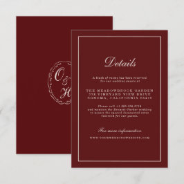 Tarjeta De Recepción Burgundy Fall Wedding Details Enclosure Card