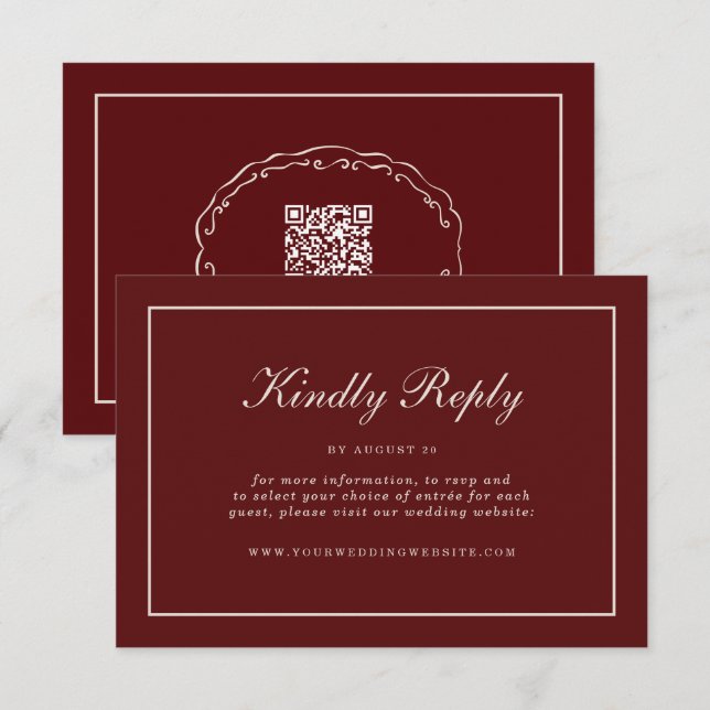 Tarjeta De Recepción Burgundy Fall Wedding RSVP Online Enclosure Card (Anverso / Reverso)
