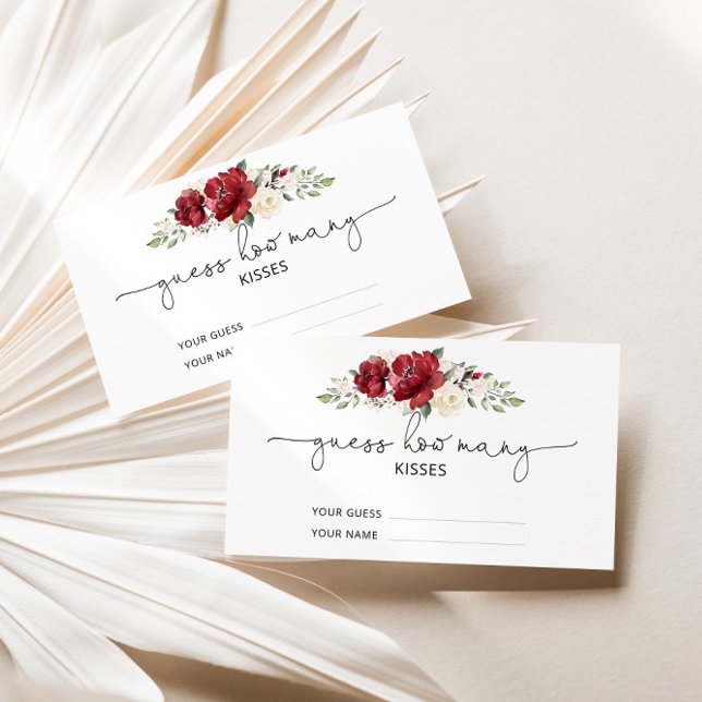 Tarjeta De Recepción Burgundy floral adivina cuántos besos juego de nov (Subido por el creador)