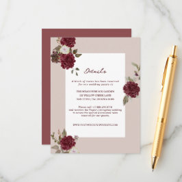 Tarjeta De Recepción Burgundy Floral Autumn Wedding Details Card