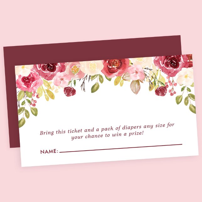 Tarjeta De Recepción Burgundy Floral Baby Shower Diaper Raffle (Subido por el creador)