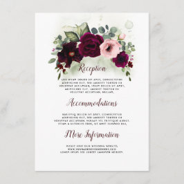 Tarjeta De Recepción Burgundy Floral Boda Detalles Información Invitada