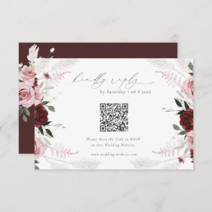 Tarjeta De Recepción Burgundy Floral Boda QR Código RSVP