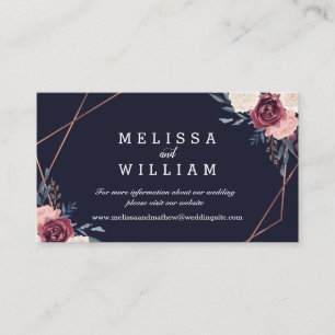 Tarjeta De Recepción Burgundy Floral Geométrico Midnight Blue Boda