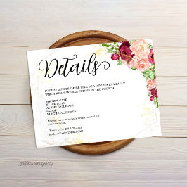Tarjeta De Recepción Burgundy Floral Gold Polygonal Geometric Wedding