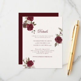 Tarjeta De Recepción Burgundy Floral Wedding Details Card