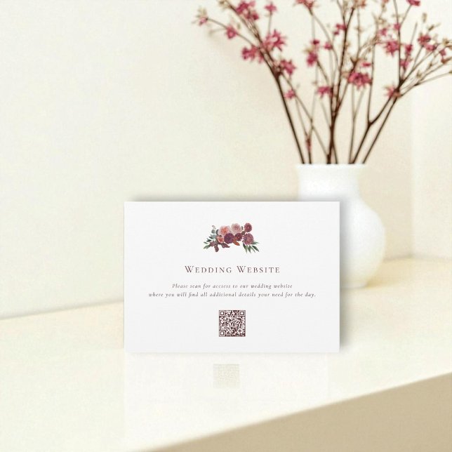 Tarjeta De Recepción Burgundy Floral Wedding Website Enclosure Card (Subido por el creador)