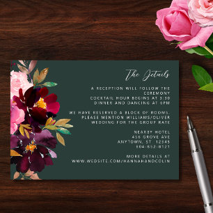 Tarjeta De Recepción Burgundy Forest Green Rubor Floral Watercolor