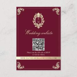 Tarjeta De Recepción Burgundy Gold Baroque Wedding Website QR Card