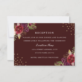 Tarjeta de recepción Burgundy Gold Floral Wedding