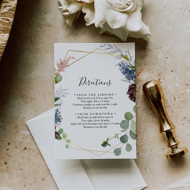 Tarjeta De Recepción Burgundy Gold Geometric Wedding Directions (Subido por el creador)
