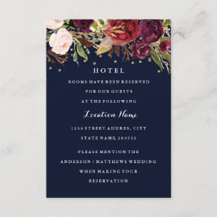 Tarjeta De Recepción Burgundy Gold Navy Confeti Floral Boda Hotel