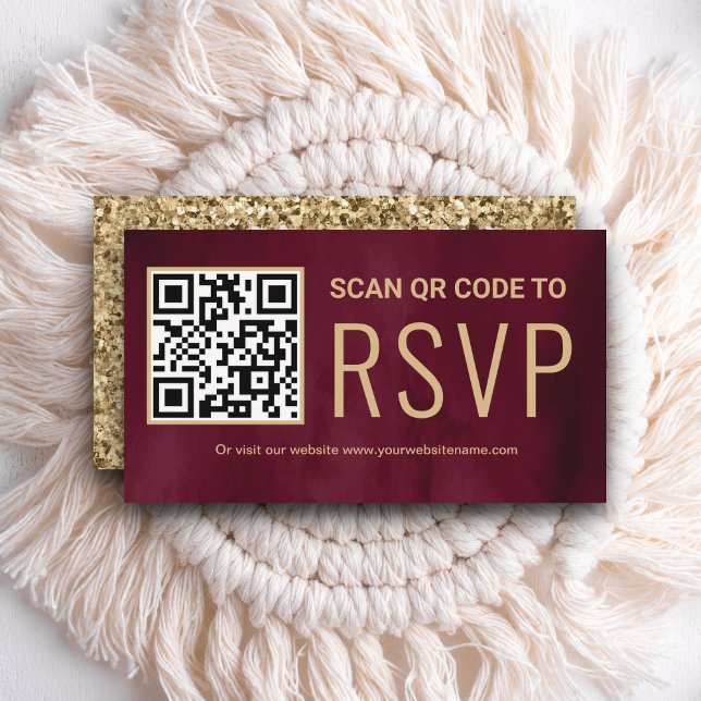 Tarjeta De Recepción Burgundy Gold Online QR Code RSVP Boda sitio web (Subido por el creador)
