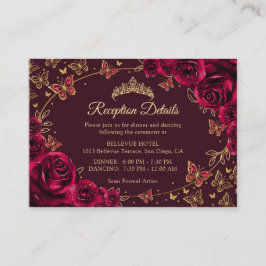 Tarjeta De Recepción Burgundy Gold Quinceanera Reception Details