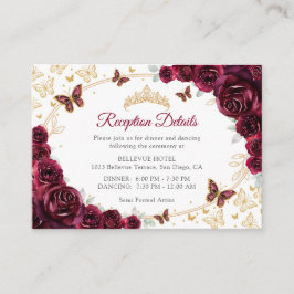 Tarjeta De Recepción Burgundy Gold Quinceanera Reception Details