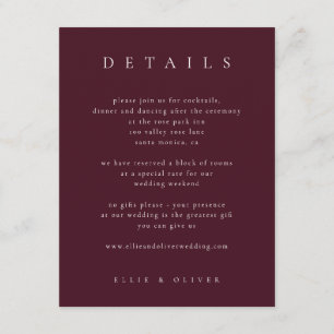 Tarjeta De Recepción Burgundy Granate Detalles Elegantes I Boda Moderna