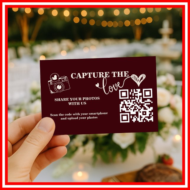 Tarjeta De Recepción Burgundy & Ivory Capture The Love QR Code Wedding (Subido por el creador)