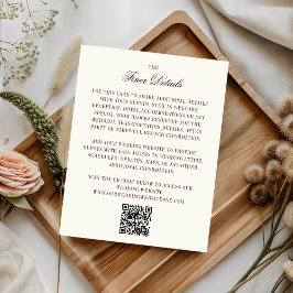 Tarjeta De Recepción Burgundy & Ivory QR Code Wedding Guest Details