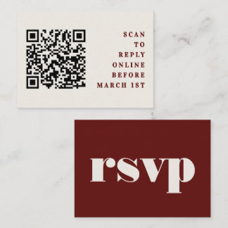 Tarjeta De Recepción Burgundy & Ivory Simple Wedding QR Code RSVP