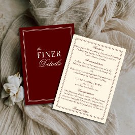 Tarjeta De Recepción Burgundy Ivory Stripes Old Money Wedding Details