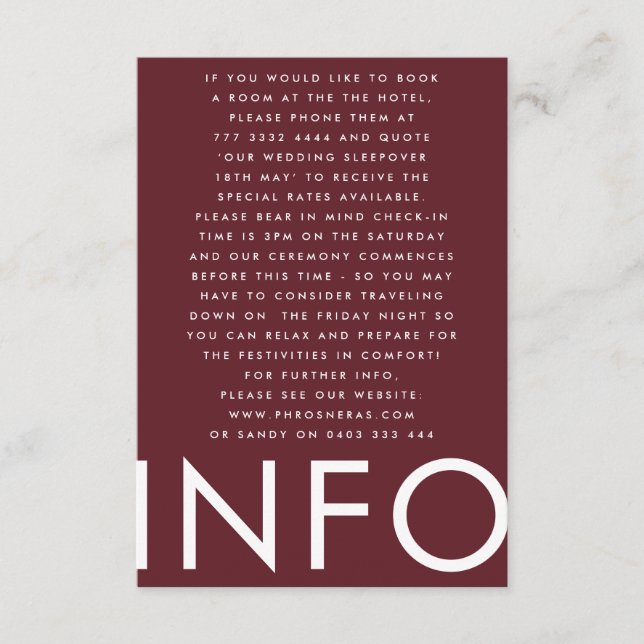 Tarjeta De Recepción Burgundy Maroon Moderno Negrita Gran Monograma Bod (Anverso)