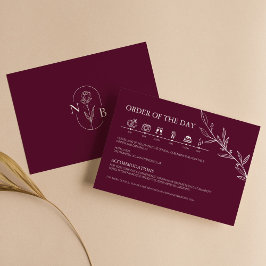 Tarjeta De Recepción Burgundy Minimalist Boho Wedding Timeline