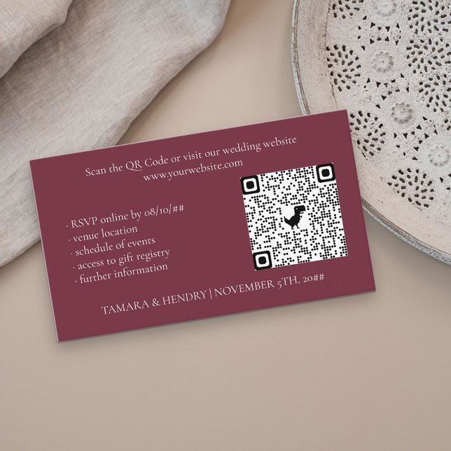 Tarjeta De Recepción Burgundy Online RSVP QR Boda de código (Subido por el creador)