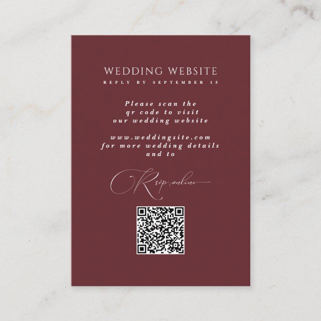 Tarjeta De Recepción Burgundy Online RSVP Web Boda de código QR (Anverso)