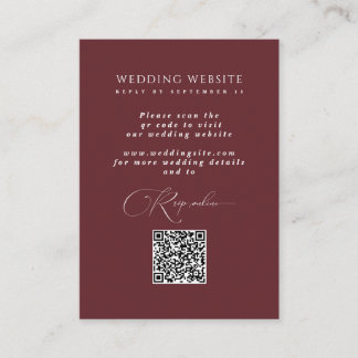 Tarjeta De Recepción Burgundy Online RSVP Web Boda de código QR