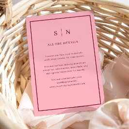 Tarjeta De Recepción Burgundy Pink Minimal Chic | Wedding Guest Details