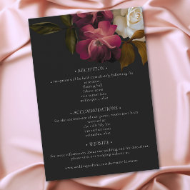 Tarjeta De Recepción Burgundy & Pink Romantic Rose Black Moody Wedding