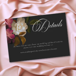 Tarjeta De Recepción Burgundy & Pink Romantic Rose Black Moody Wedding