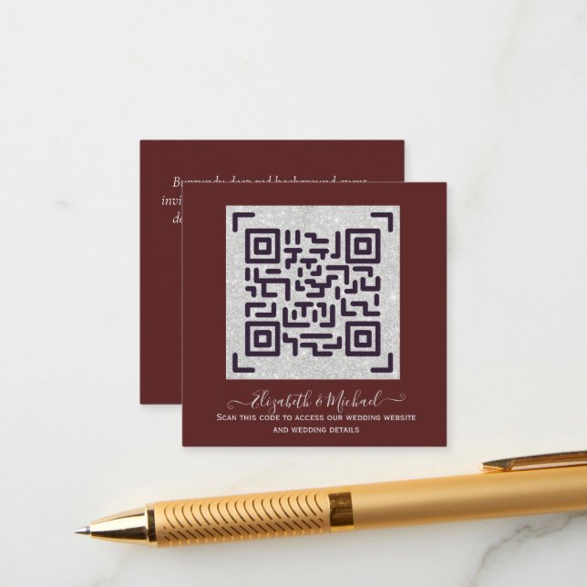 Tarjeta De Recepción BURGUNDY QR SCANNING CÓDIGO Boda Detalles del siti (Anverso/Reverso In Situ)