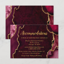 Burgundy Red and Gold Agate Wedding Accommodations