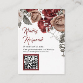 Tarjeta De Recepción Burgundy Red Floral QR Code RSVP Wedding Website
